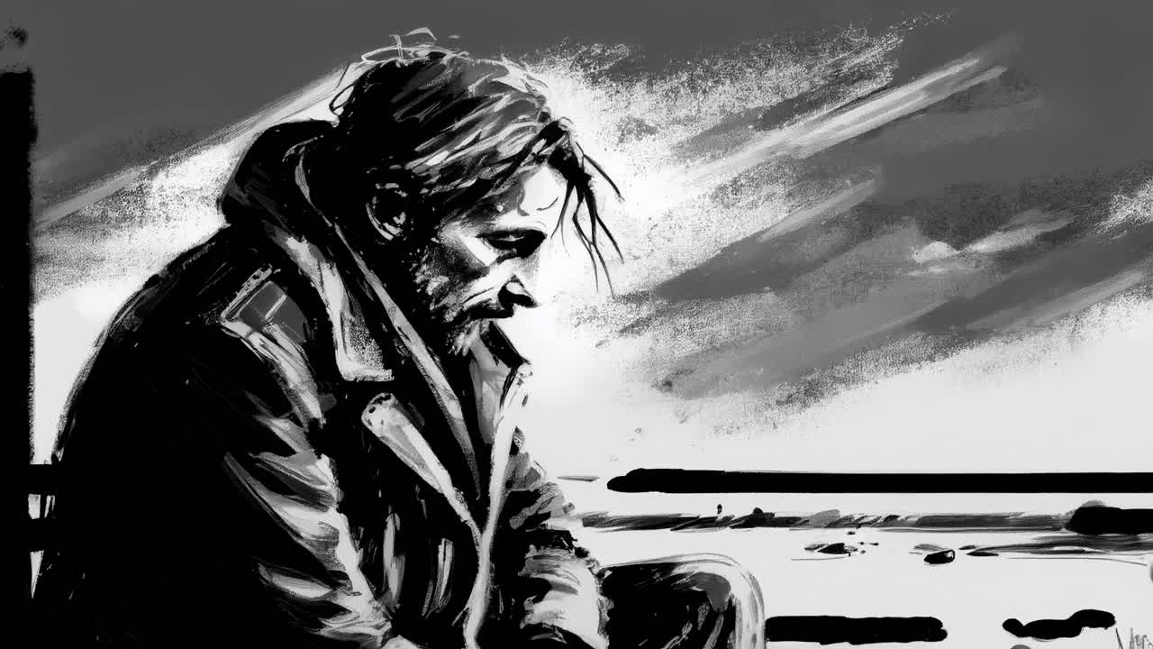 외로운 남자가 앉아서 우울해 보입니다.