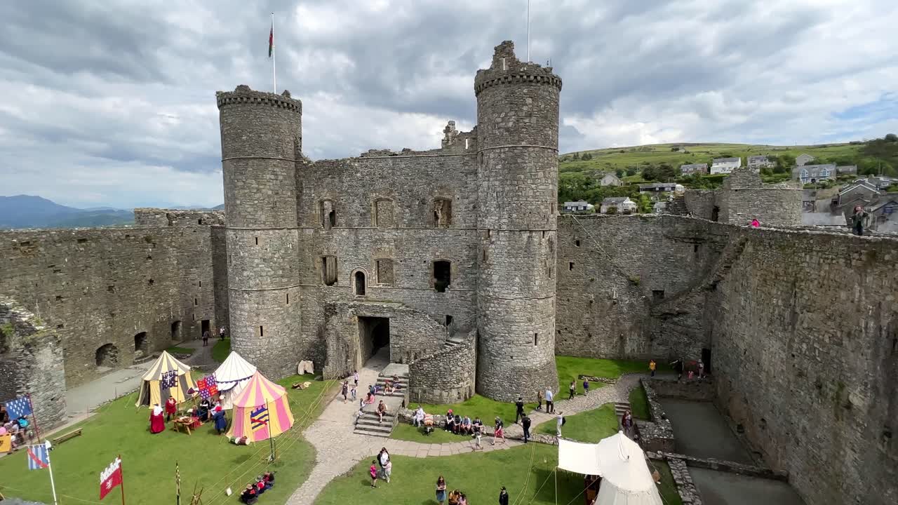 Premium stock video - Harlech castle shot from the castle tower