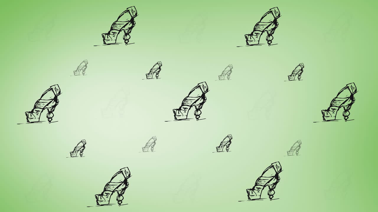 초록색 배경 에 반복 된 하이 힐 의 애니메이션