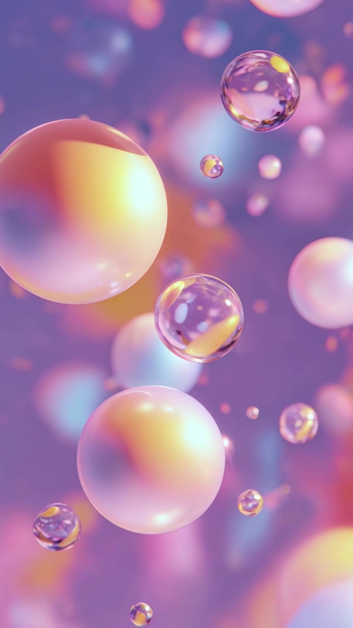 Sfere iridescenti astratte fluttuanti nello spazio viola