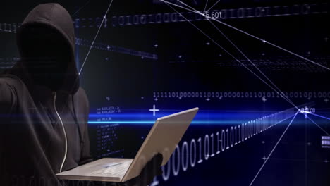 animación digital de pirateo de computadora portátil y tecnología códigos de computadora 4k