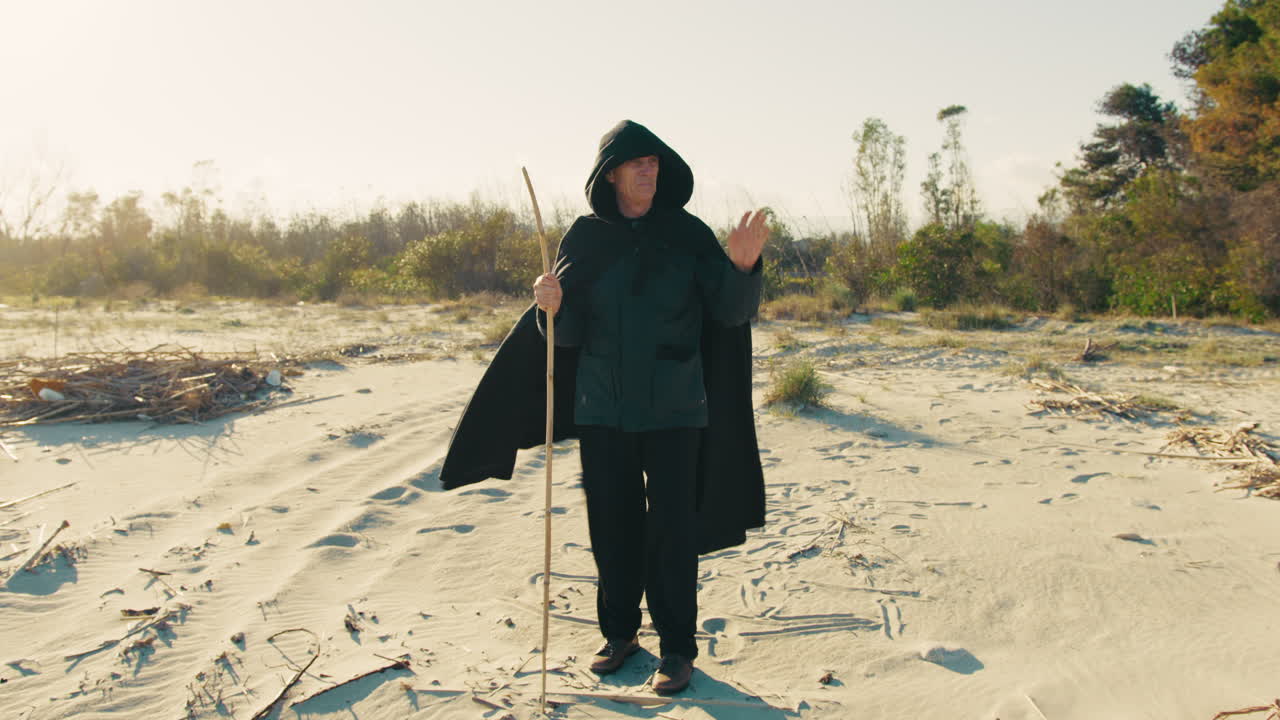 Elderly Sorcerer Arriving at the Sea in the Morning