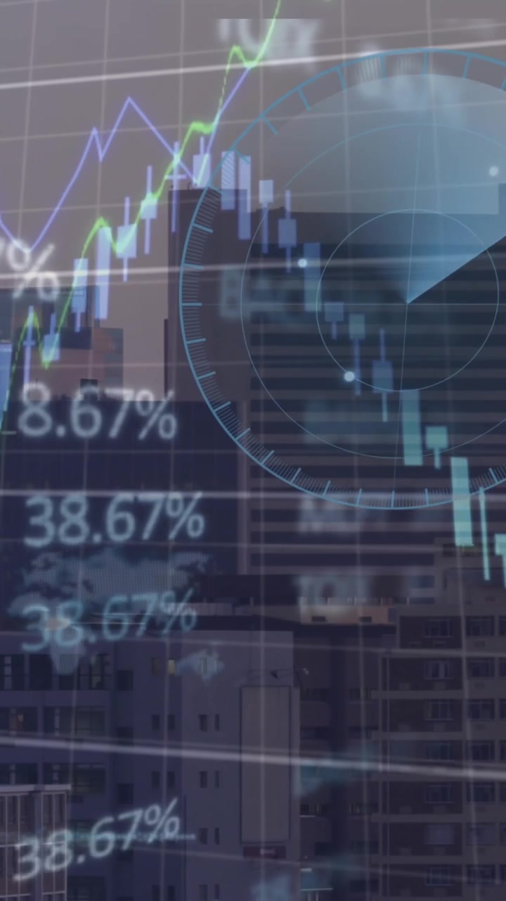 Animazione dell'elaborazione dati su un paesaggio urbano