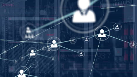 animación de la red de conexiones con iconos de personas a través de servidores informáticos