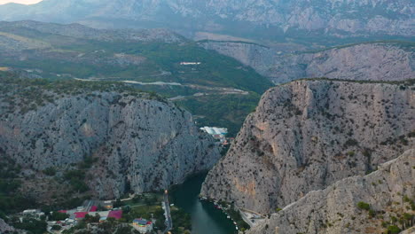 croatia omiš coastal town on dalmatia coast, aerial vertigo view