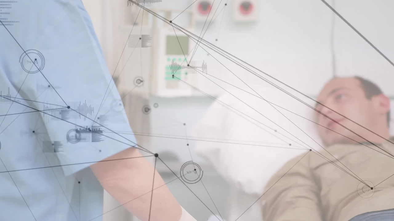 Network connections and data processing animation over medical professionals in hospital