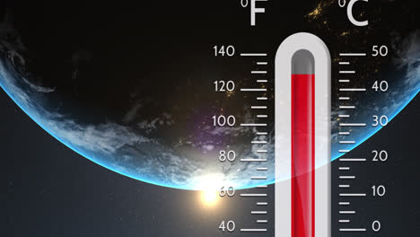 Animation-of-digital-thermometer-over-globe