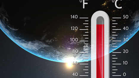 animation of digital thermometer over globe