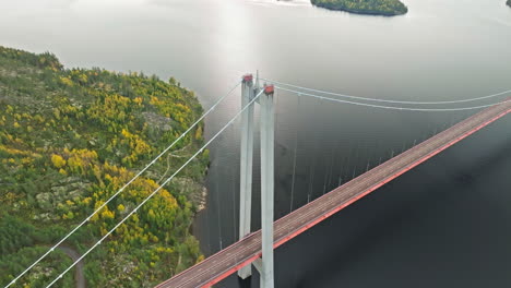 above view of suspension bridge of hogakustenbron over calm ocean in sweden