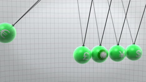 green newton pendulum with different currencies on it