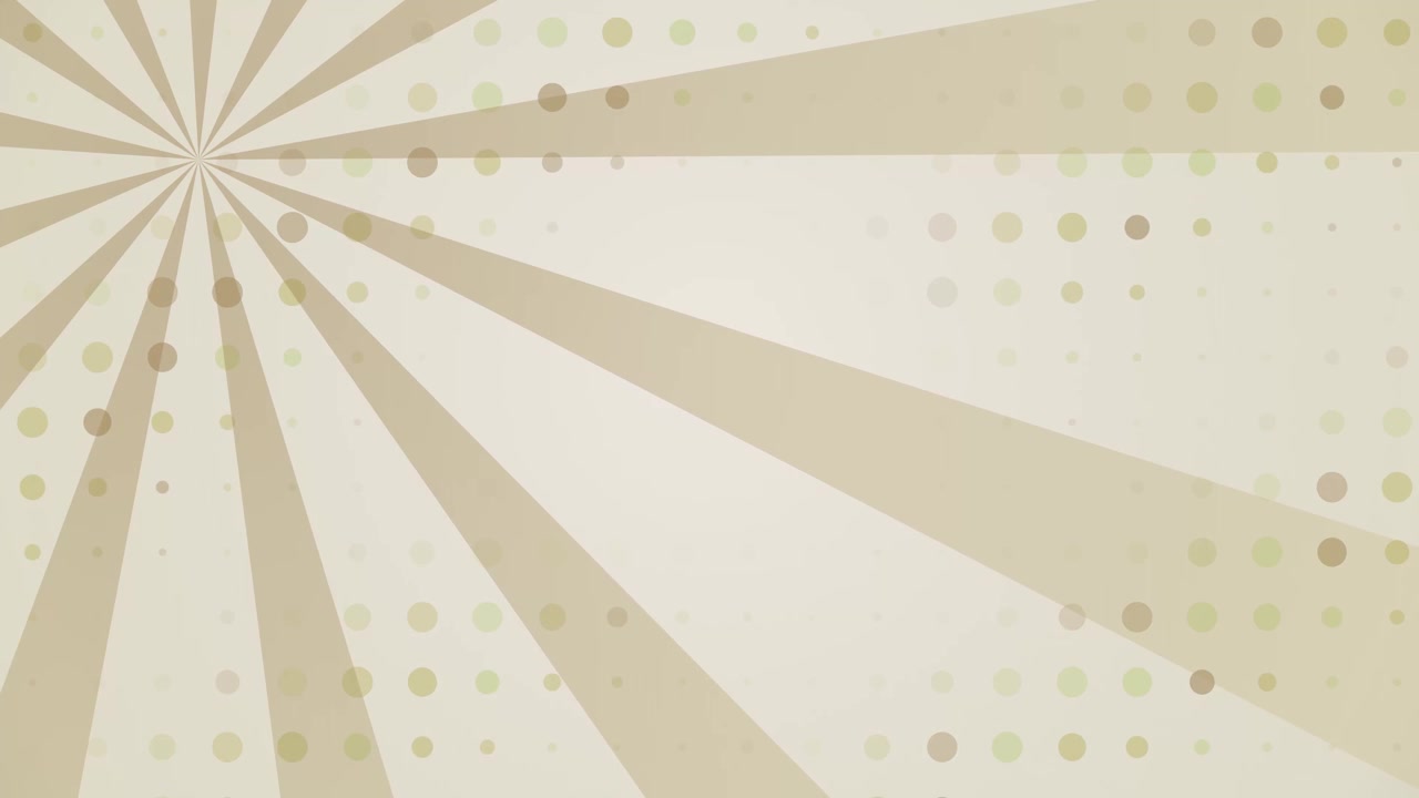 Retro sunburst animation featuring rotating beige rays and subtle halftone dots on a neutral background.