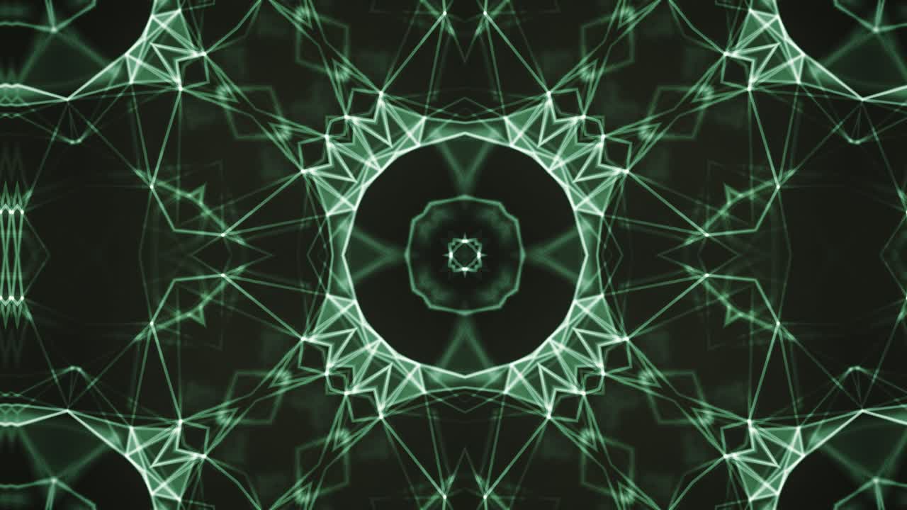 caleidoscopio fractal psicodélico verde bucle vj sin costura, patrones geométricos que se forman desde el punto central