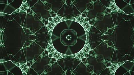 Green-Psychedelic-Fractal-Kaleidoscope-Seamless-Vj-Loop,-Geometric-Patterns-Forming-From-Central-Point