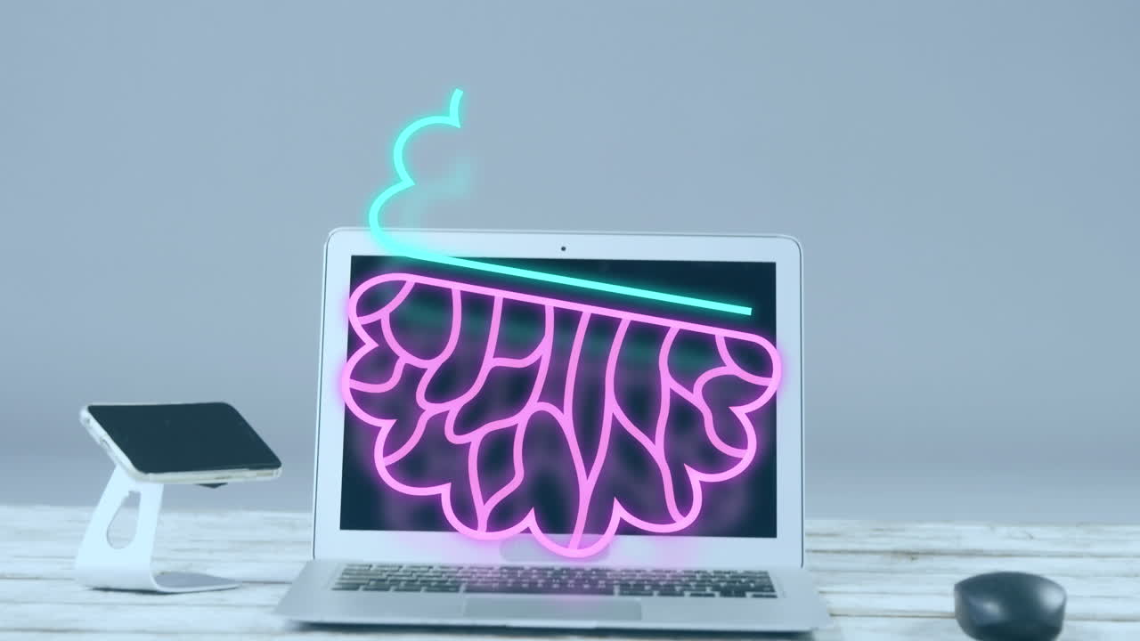 animación del procesamiento de datos ai a través de portátiles y teléfonos inteligentes