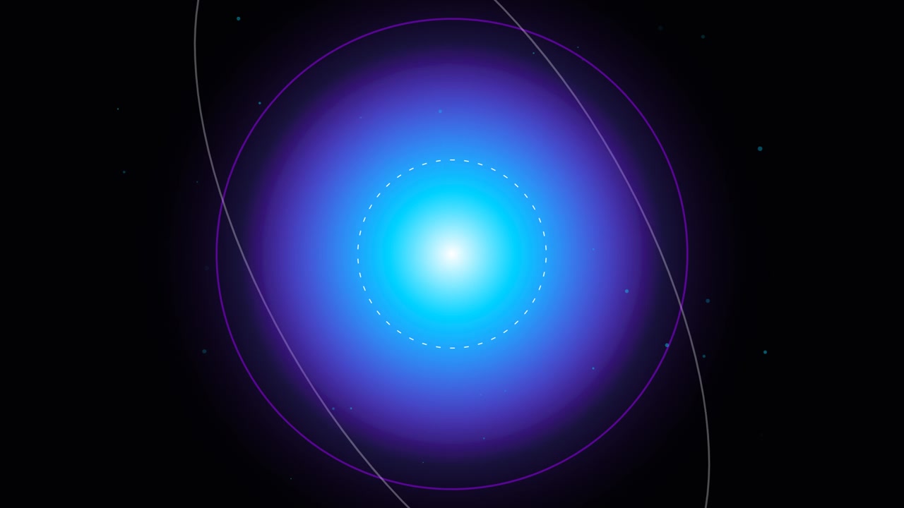Abstract Animation of a Glowing Blue Celestial Sphere with Orbiting Rings