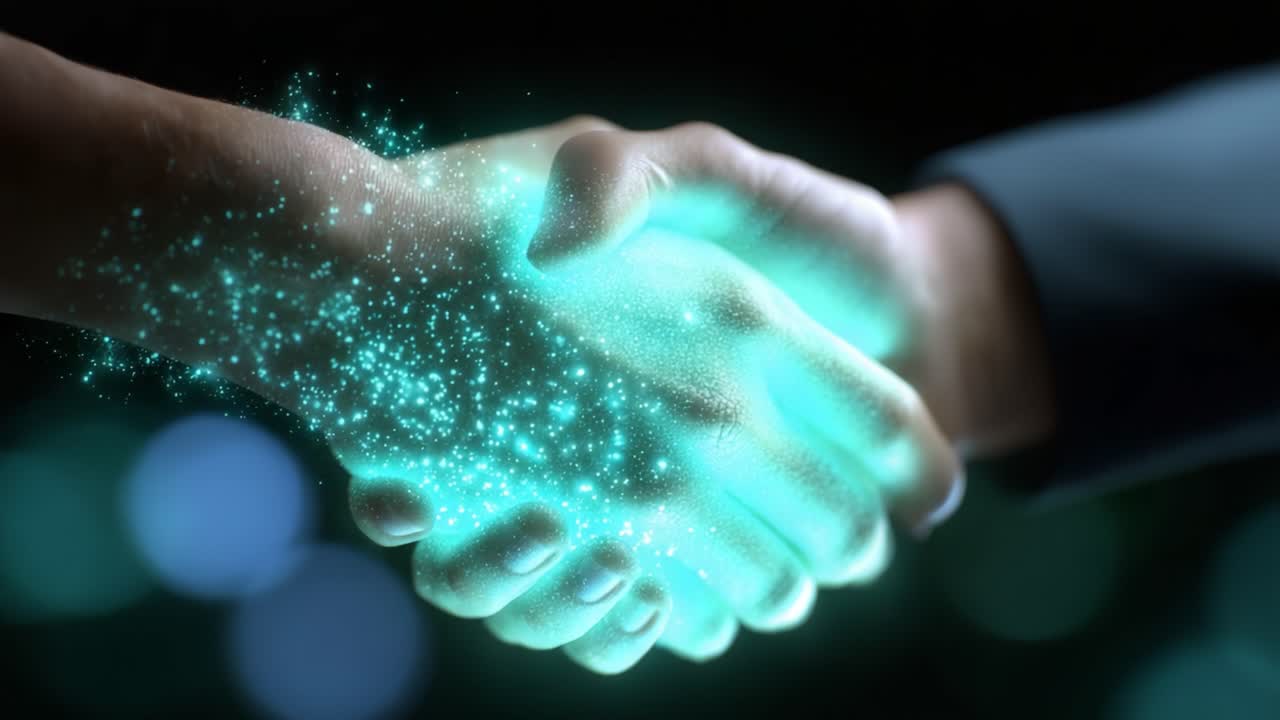 A Dynamic Collaboration: The Symbolic Gesture of a Handshake, Signifying Partnership, Trust, and Connection Between Individuals in a Brightly Lit Environment