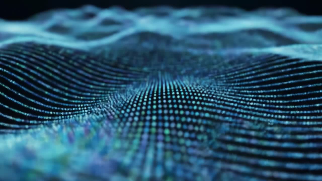 Mesmerizing Digital Waves: A Stunning Visual Exploration of Flowing Data Patterns in a Hypnotic, Colorful Landscape of Light and Motion