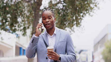 Phone-call,-happy-and-business-black-man-in-city