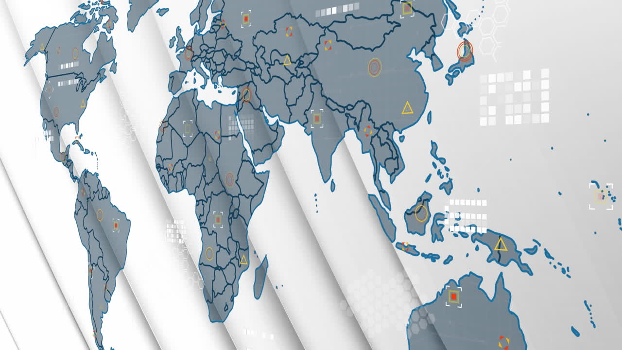 animación de patrones de placas de circuitos y formas geométricas en el mapa sobre un fondo abstracto