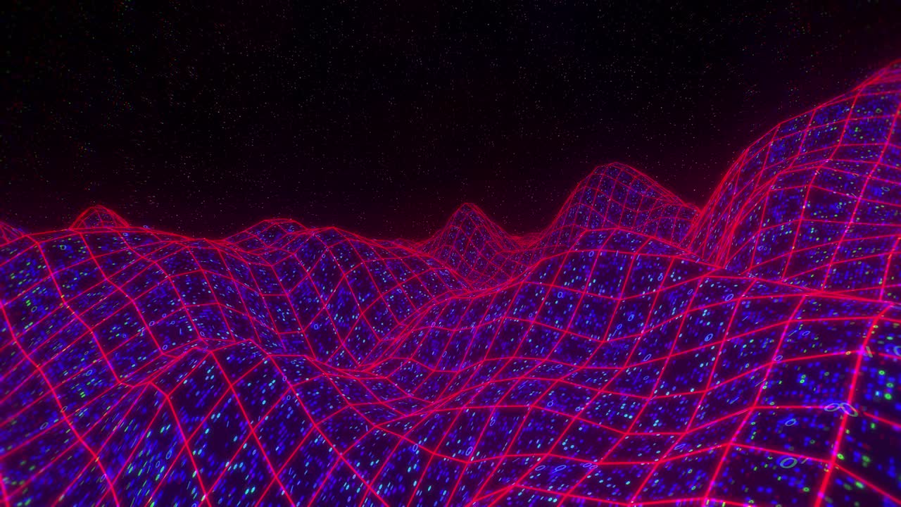 Landscape terrain flyover binary retro video game 3d vector arcade wireframe 4k