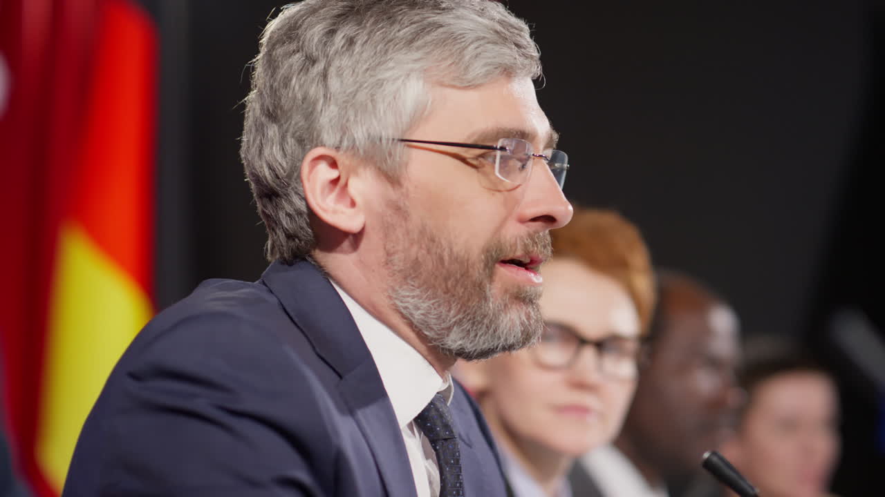 Politician Holding Speech at Press Conference