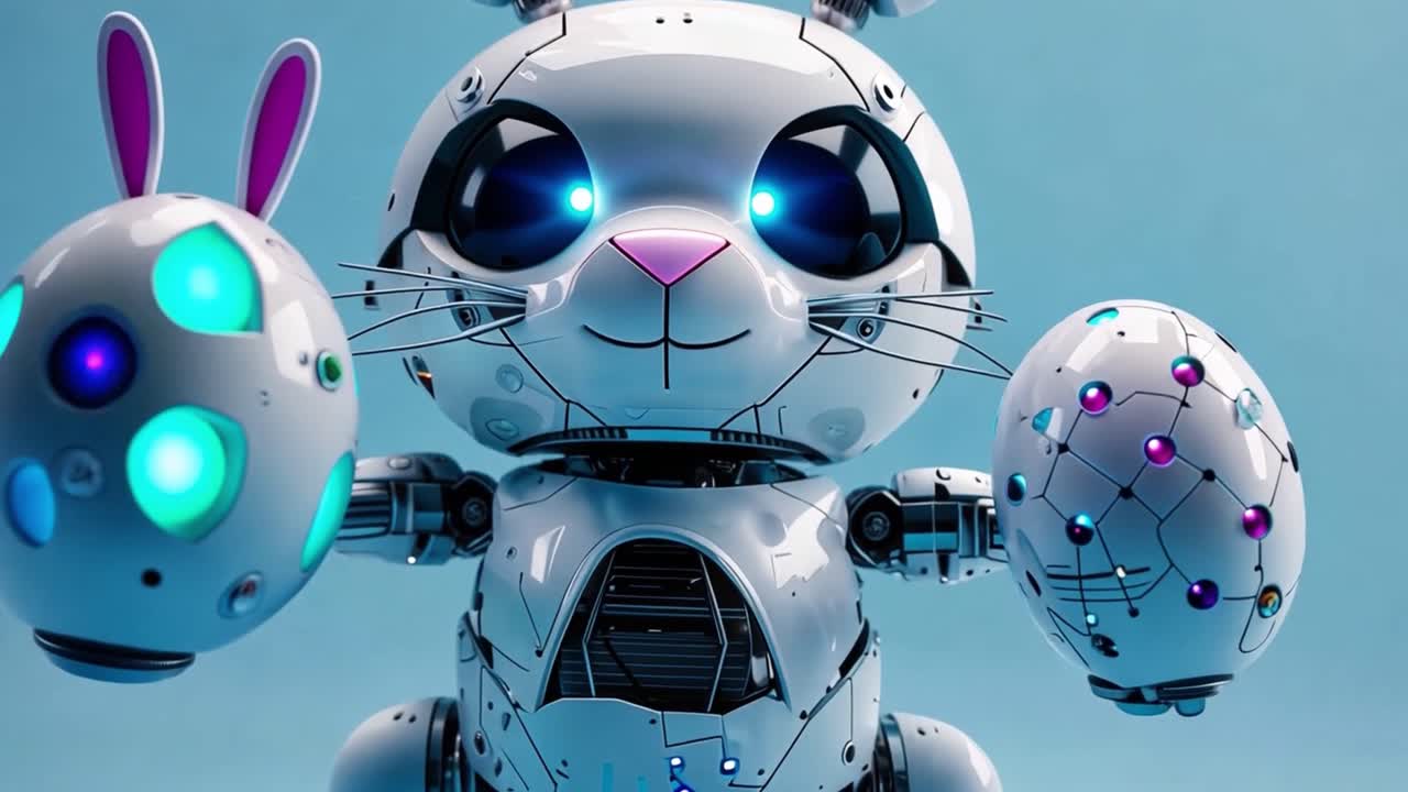 Coniglio pasquale robotico con uova luminose