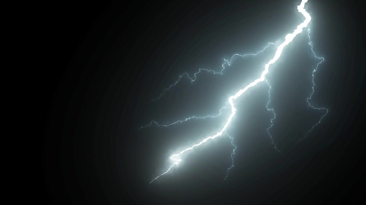 Rayos eléctricos brillantes impactando sobre fondo negro