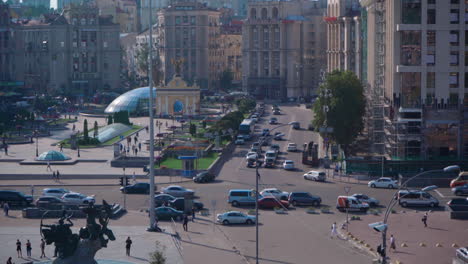 tilt shot of ukrainian flag flying on independence square
