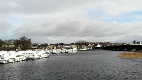 aerial - lakeside view in a small town