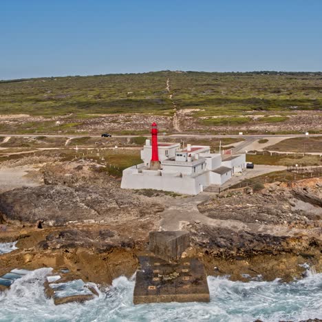aerial view away from the farol do cabo raso lighthouse, in portugal