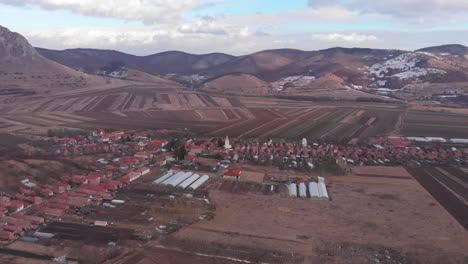 coltesti village in romania, seen from a drone, aerial view