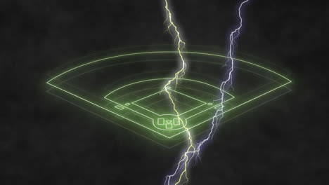 animation of neon green basketball field and lightnings