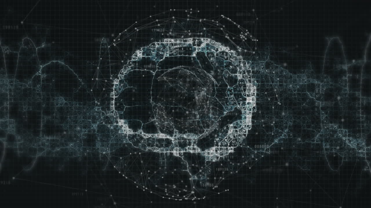 Animation of network of connections over human brain on dark background