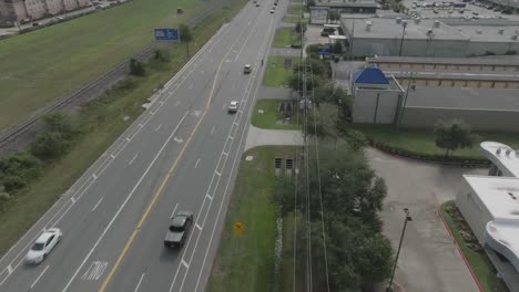 aerial view of a busy road with surrounding businesses