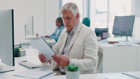 business man, computer and documents while working