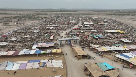 aerial drone footage of sprawling, busy market in karachi, pakistan