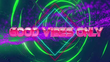 animation of good vibes only text over rhombuses against connected dots and circular tunnel