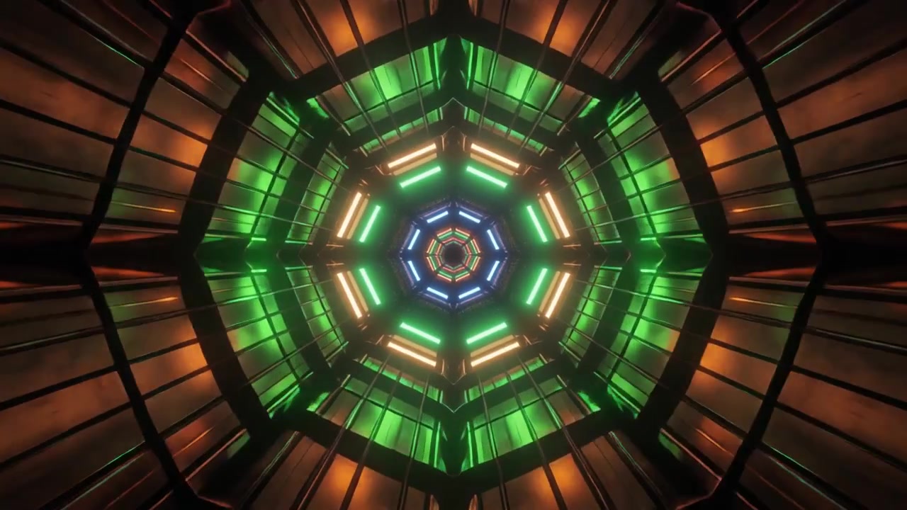 Abstracto Túnel futurista com luzes de néon brilhantes