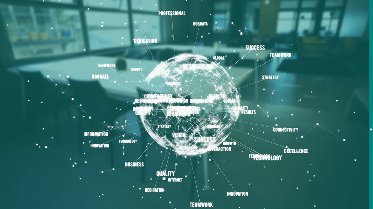 네트워크 연결 및 비즈니스 키워드 애니메이션 현대 사무실 배경