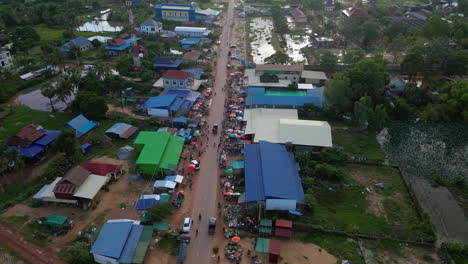 busy cambodian street market in southern siem reap as sun sets