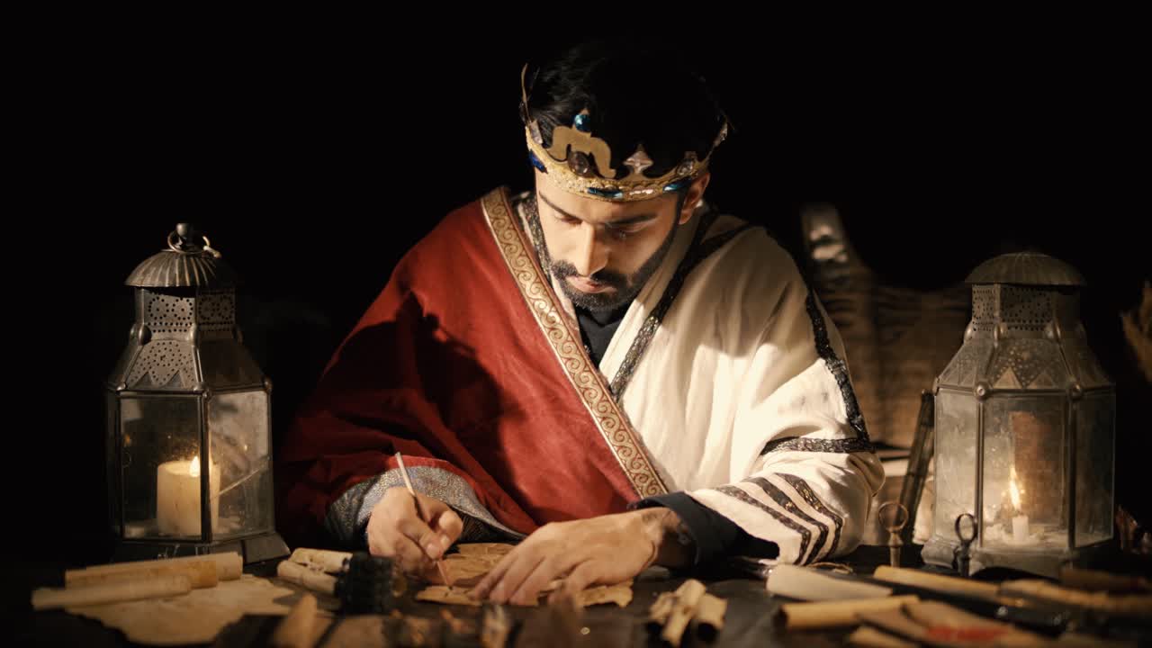 emperador medieval escribiendo cartas.