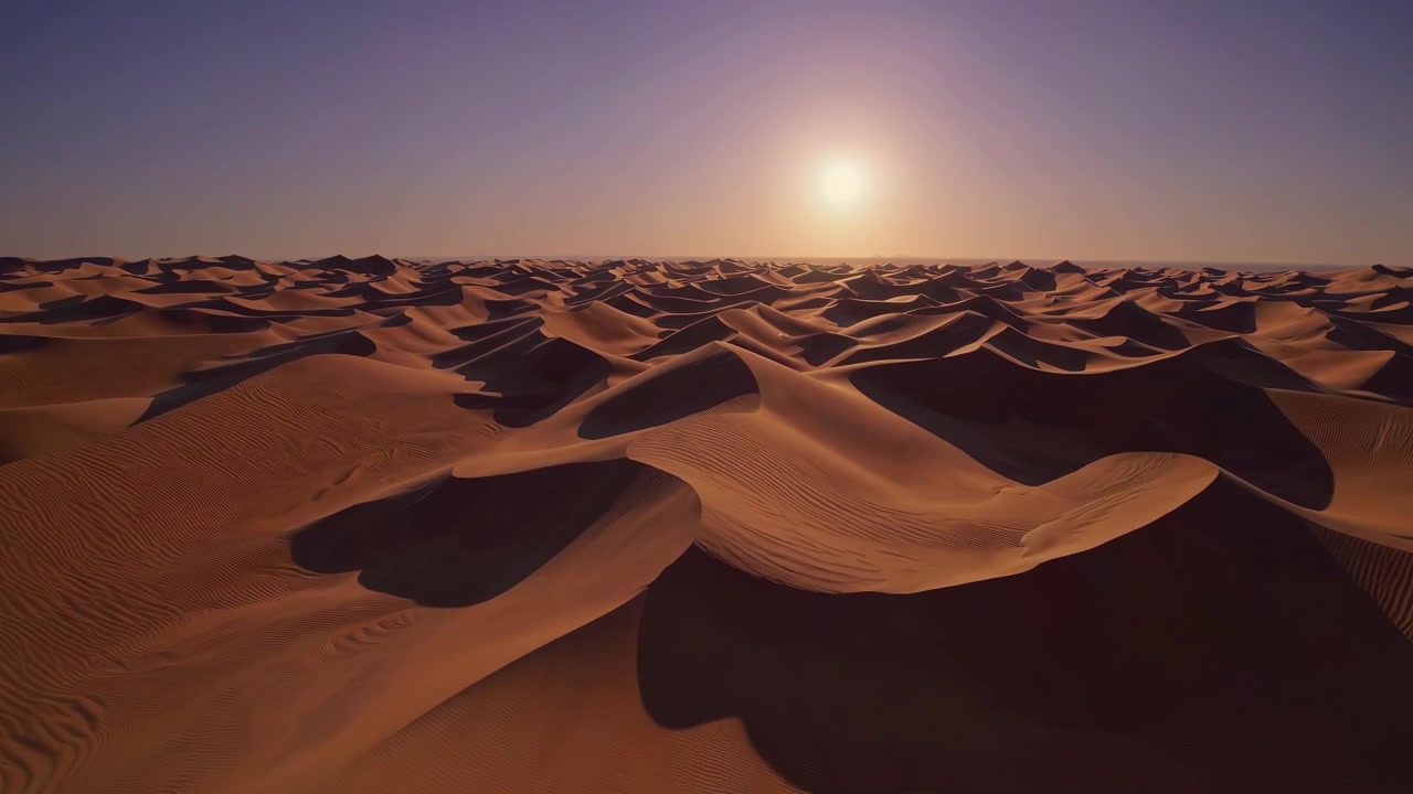 Vista aerea di vaste dune di sabbia nel deserto al tramonto