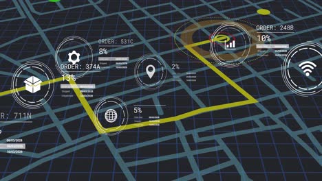 animation of icons with data processing over city map