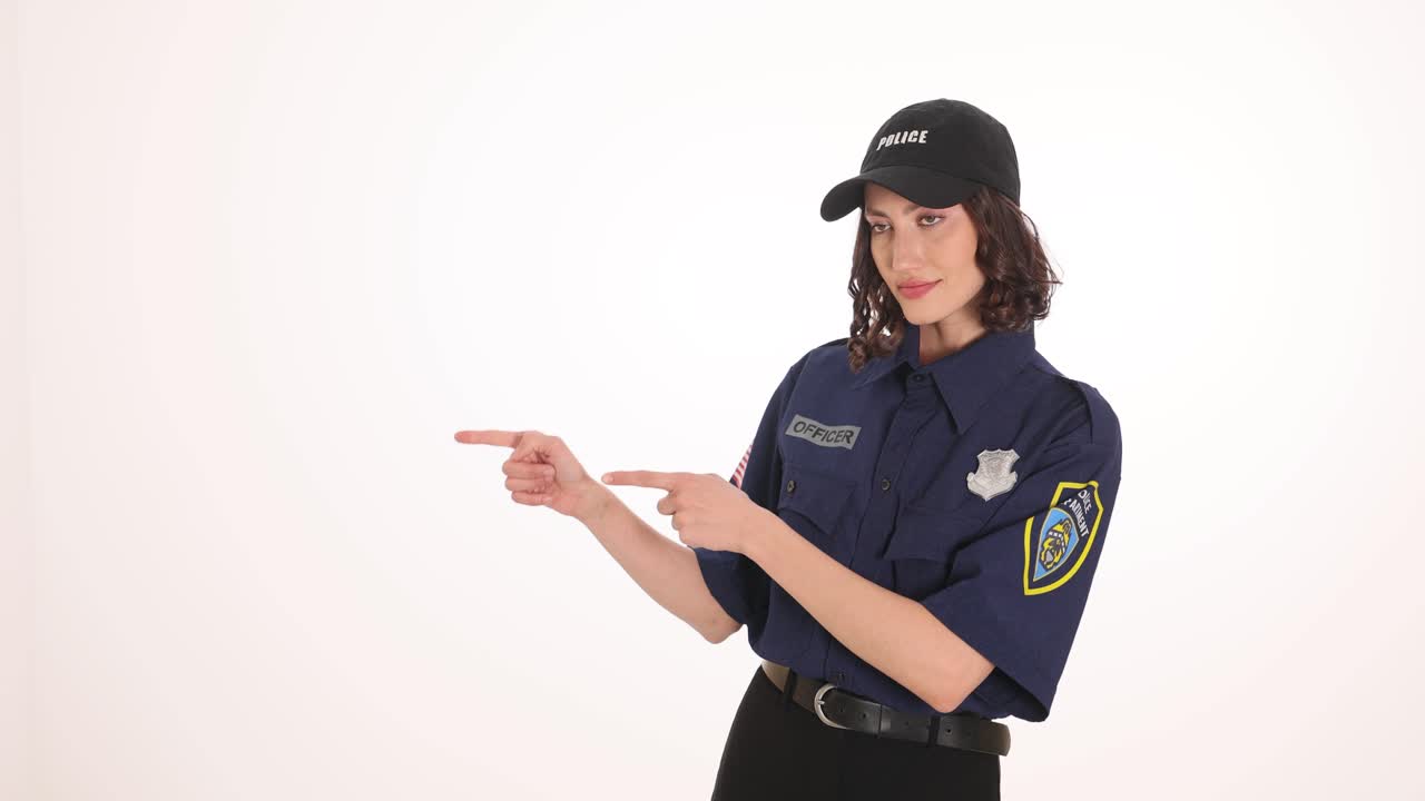 Female Police Officer Gesturing and Pointing