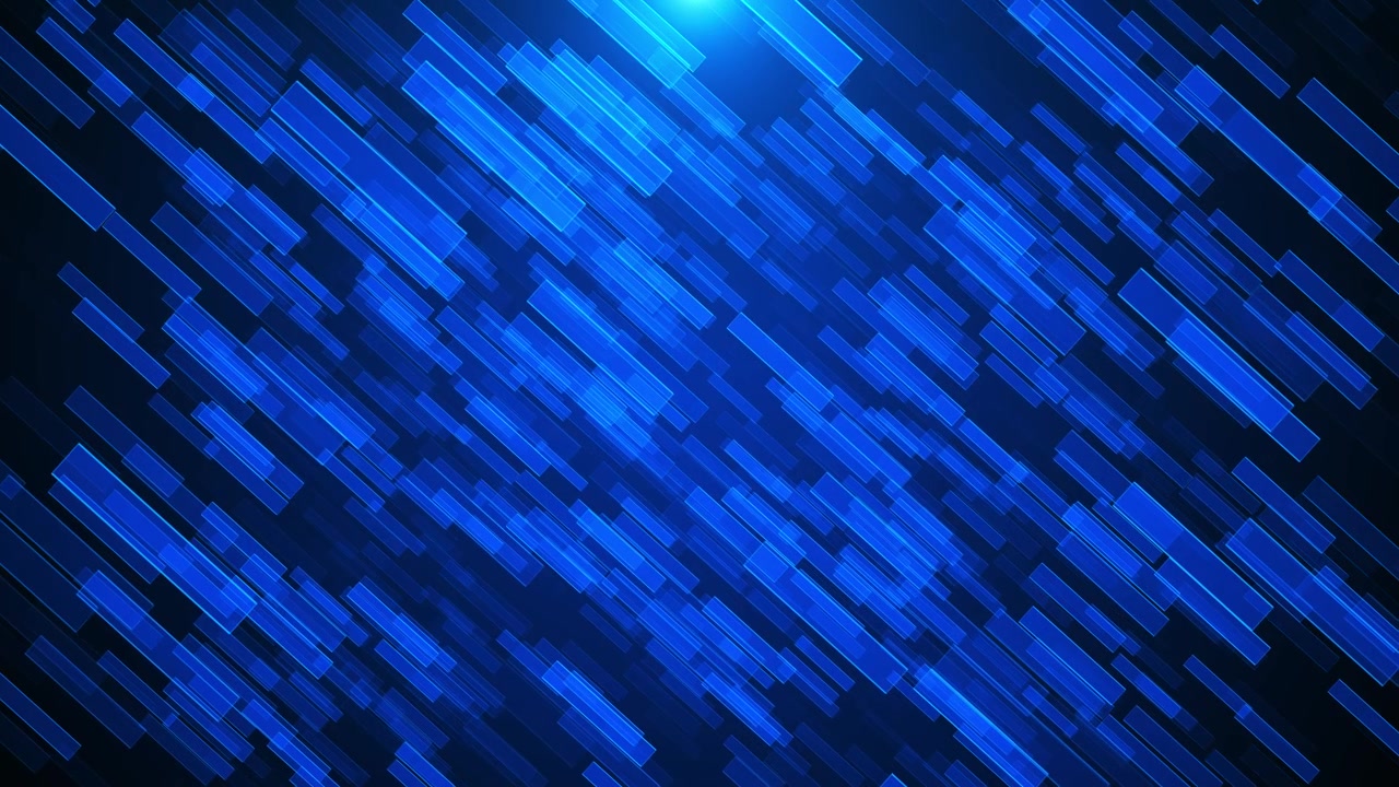 Sfondo astratto blu con rettangoli, blocchi digitali luminosi, livelli con movimento diagonale, tecnologia avanzata