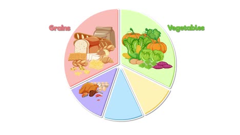 animierte kuchendiagrammfüllung mit gesunden lebensmittelkategorien