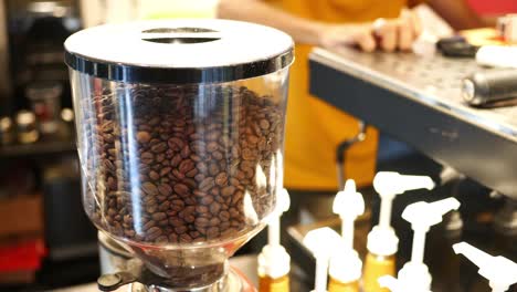 coffee beans in a coffee maker in a cafe