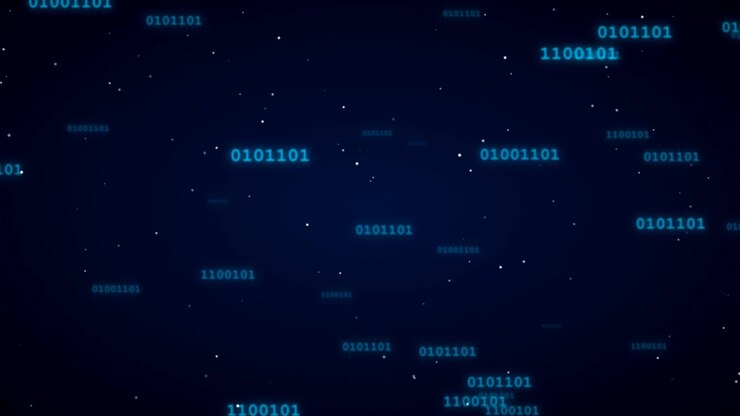 Digital Binary Code Floating in Dark Cyberspace Background