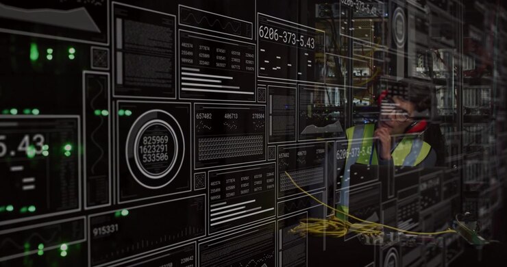 IT Technician Monitoring Server Data in Data Center