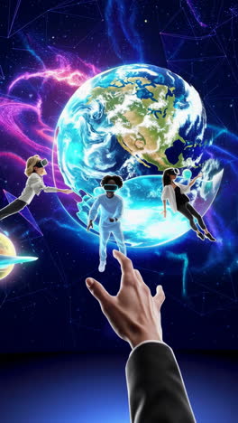 people experiencing virtual reality in a global digital metaverse
